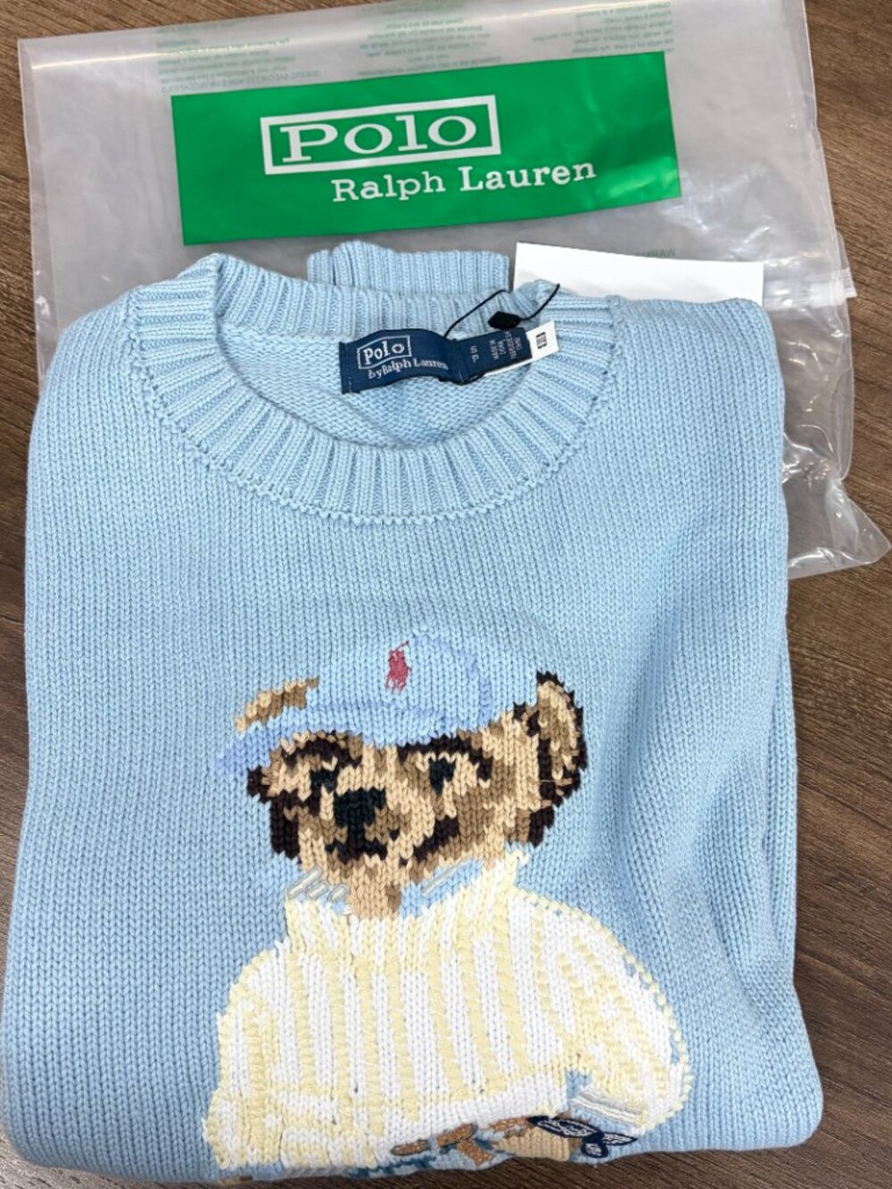 Polo Ralph Lauren Preppy Bear Light Blue Knit Sweater - Picture 2 of 7